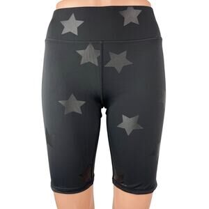 Terez UpLift Women's Black Star Foil Print Mid Rise Athletic Yoga Biker Shorts S